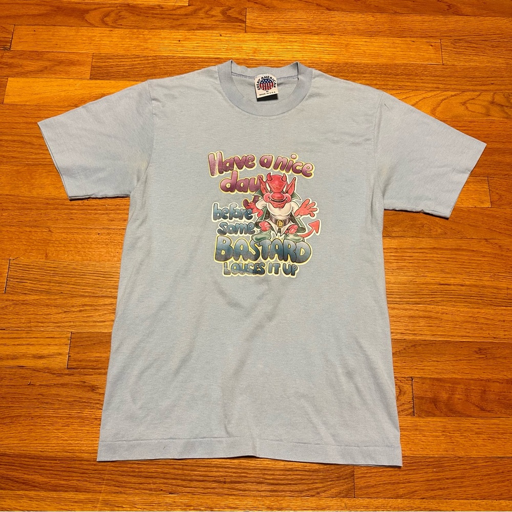 VTG 90s Single Stitch Have a Nice Day or Else Lucifer Shirt